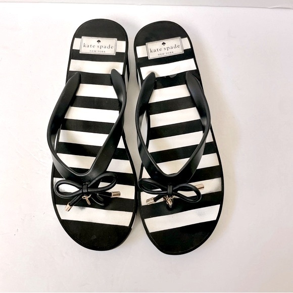 Kate Spade Rhett Platform Wedge Black/White Stripe Flip Flops Size 9 - Picture 3 of 15